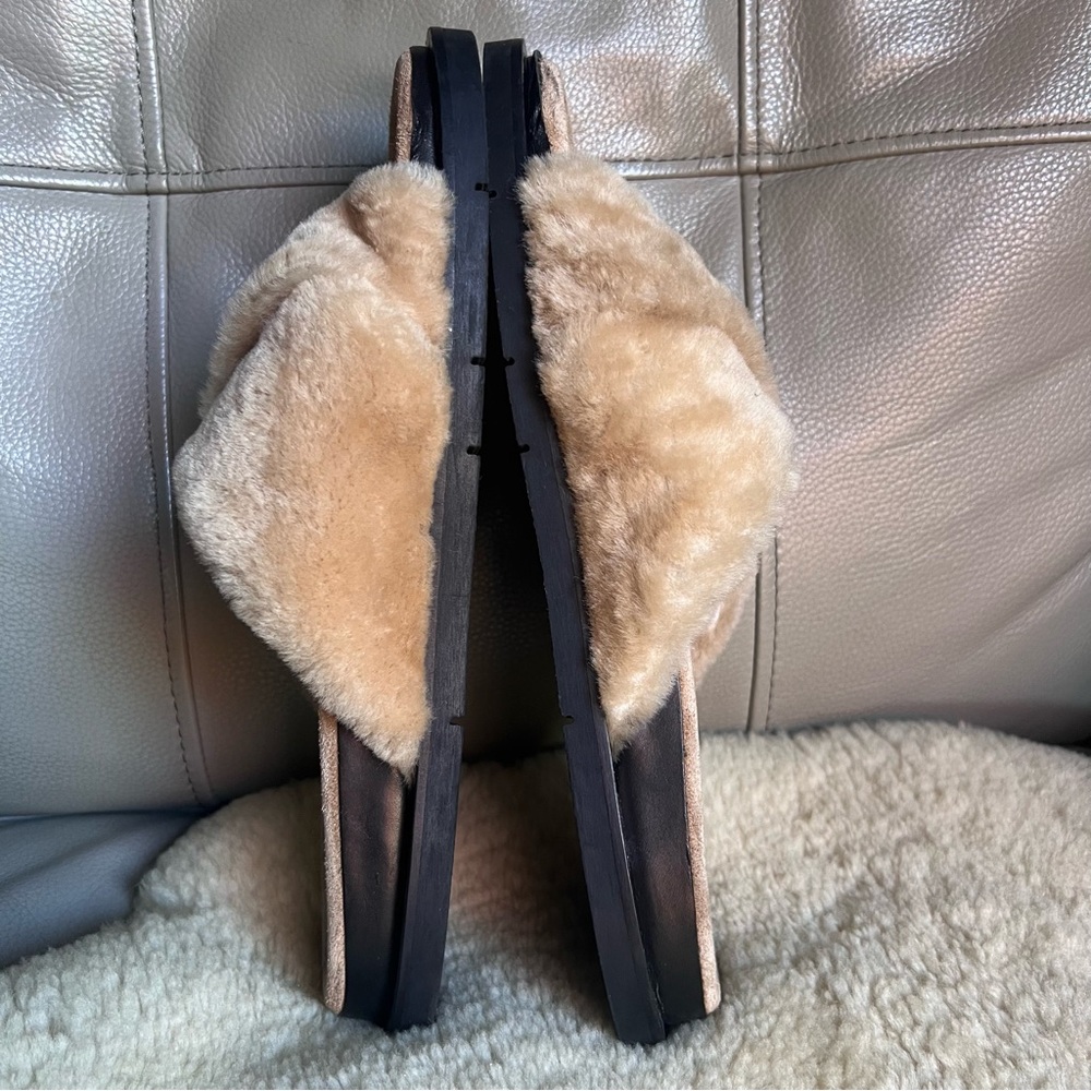 Labucq Mo Genuine Lamb Shearling Leather Slide Sandal Sz 39 US 9 Chunky Italy - Picture 14 of 16